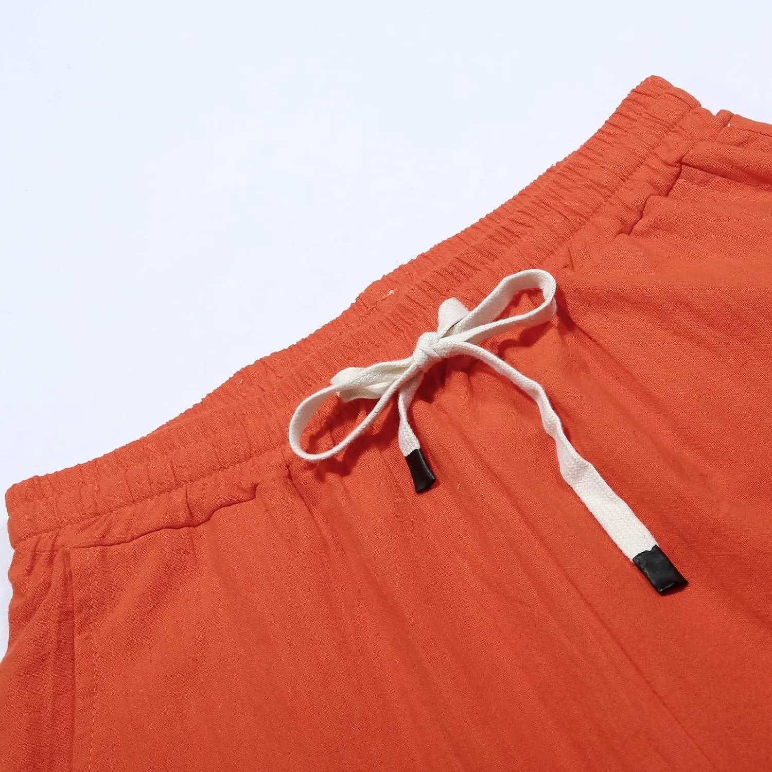 2025 Summer Linen Pants for Women Straight Leg Side Button Casual Pant Women Baggy Elastic Waist Trousers with Pocket