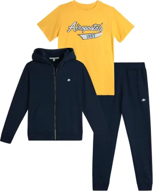 AEROPOSTALE Boys' Sweatsuit Set - 3 Piece Fleece Zip Hoodie Sweatshirt, Cargo Jogger Sweatpants, and T-Shirt (4-16)