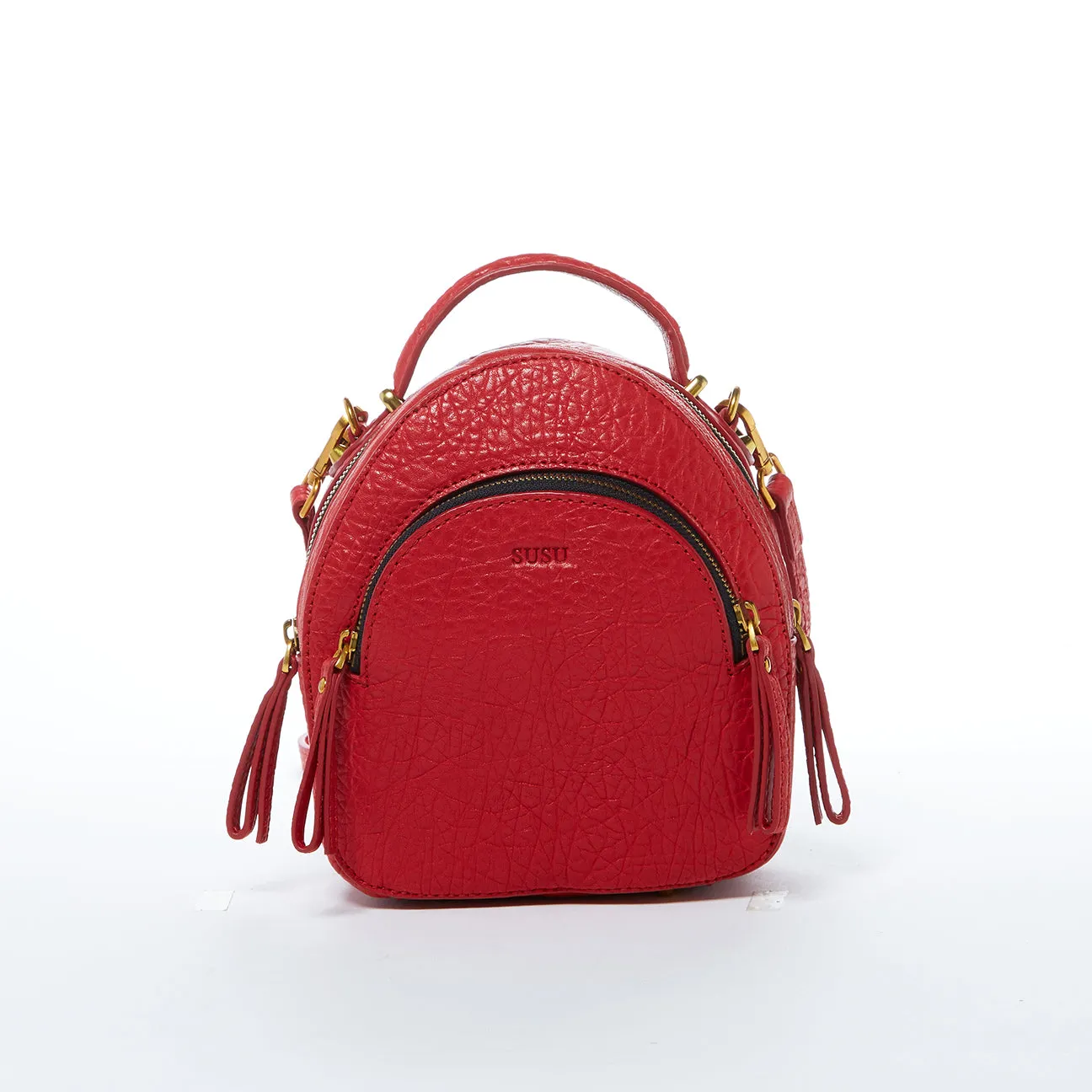 Amanda Red Convertible Leather Backpack Purse