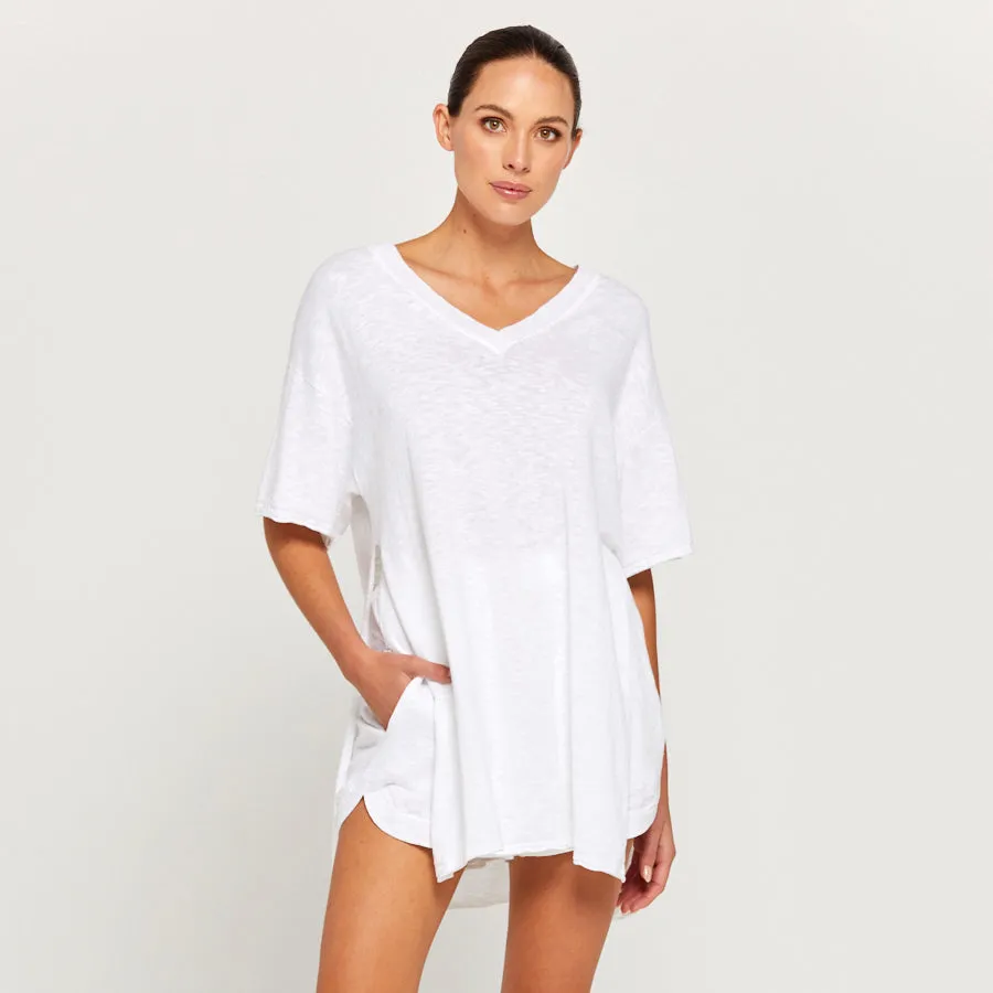 BY RIDLEY Womens Teresa Linen Top - White