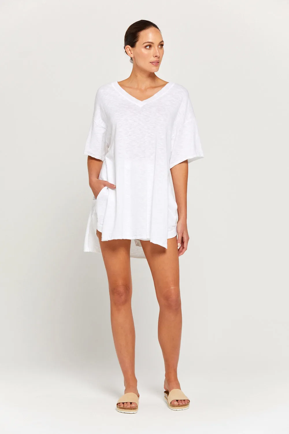 BY RIDLEY Womens Teresa Linen Top - White