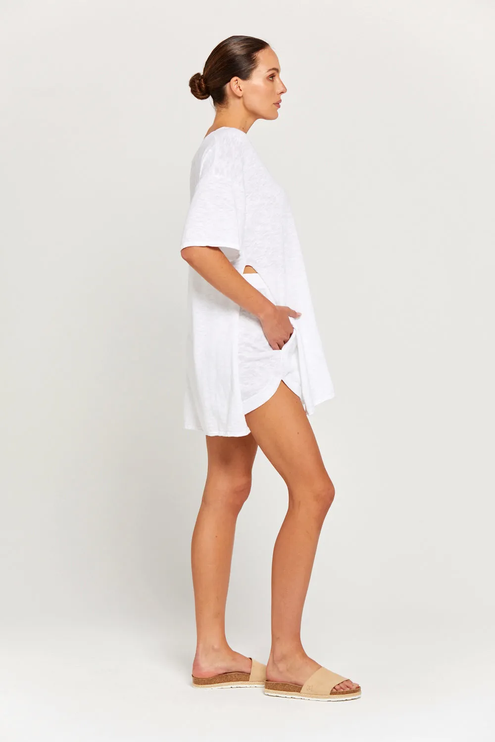 BY RIDLEY Womens Teresa Linen Top - White