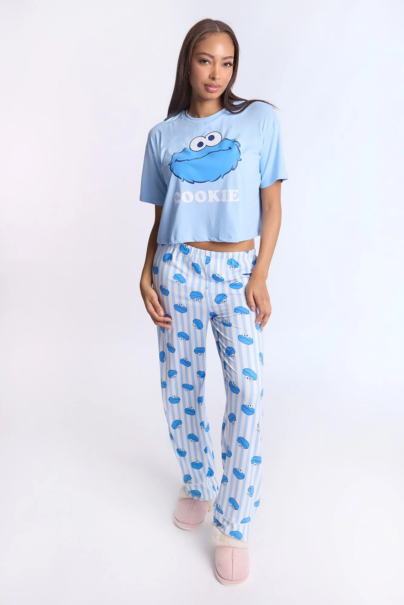 Cookie Monster Super Soft Pajama Tee And Pants 2-Piece Set