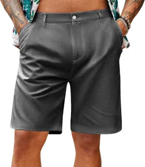 evzosrz Mens Stretch Flat Front Chino Shorts Casual Slim-Fit Breathable Short Pants Fashion Straight Solid Color Golf Shorts