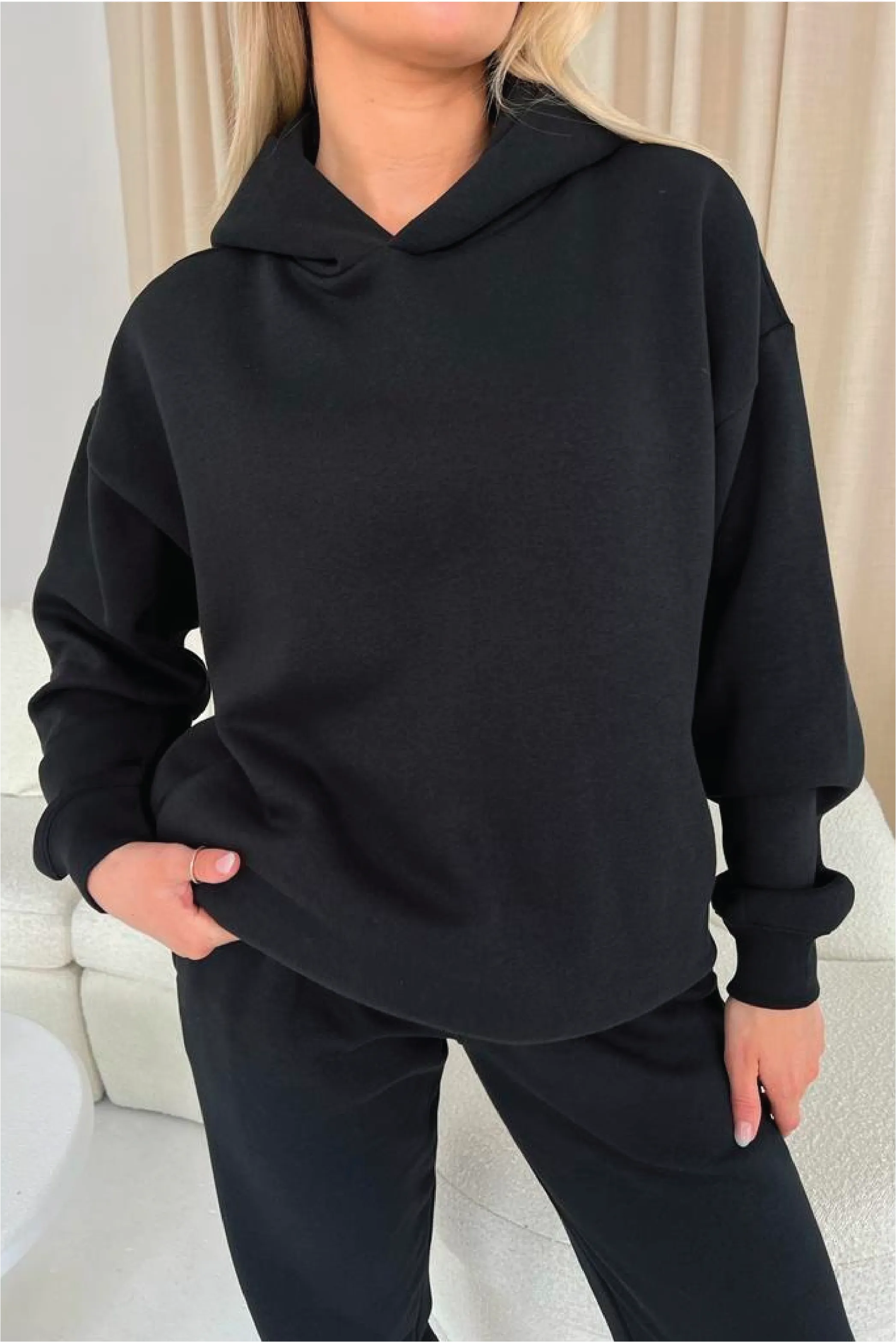 Glamify premium essential black relaxed hoodie