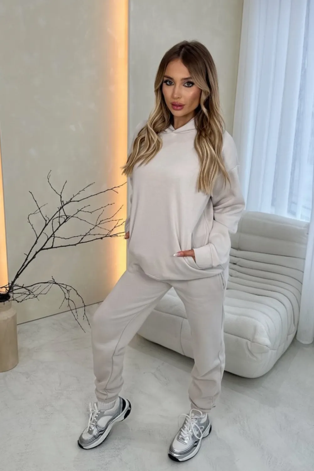 Glamify premium essential bone relaxed hoodie