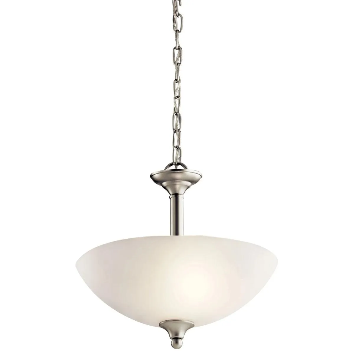 Jolie 15" 2-Light Convertible LED Pendant Light with Satin etched cased opal glass, Brushed nickel Finish