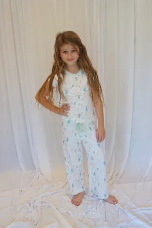 Kids Cozy Christmas White Pajama Pants Sleeve Set