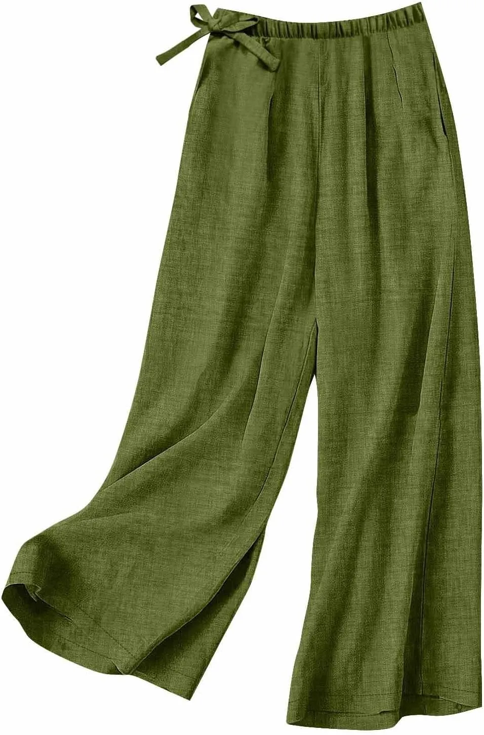 Linen Pants Women Elastic Waist Wide Leg Flowy Palazzo Capri Pants Casual Summer Loose Work Harem Pants Trousers 2025