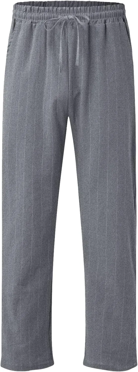 Men's Cotton Linen Pants Striped Beach Pants Baggy Fit Drawstring Sweatpants Breathable Casual Yoga Slacks Trousers