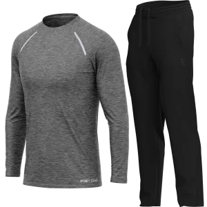Men's Grey Long Sleeve T Shirt & Black Joggers Set