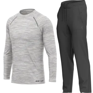 Men's White Long Sleeve T Shirt & Dark Grey Joggers Set