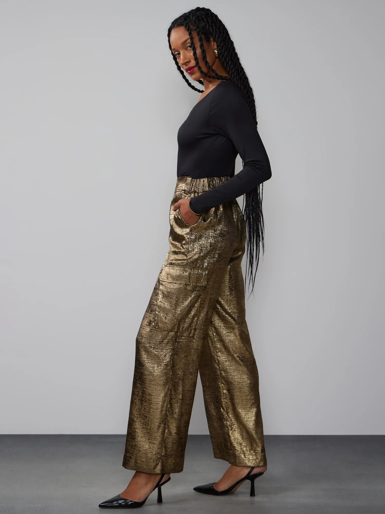 Metallic Cargo Pocket Suit Pant