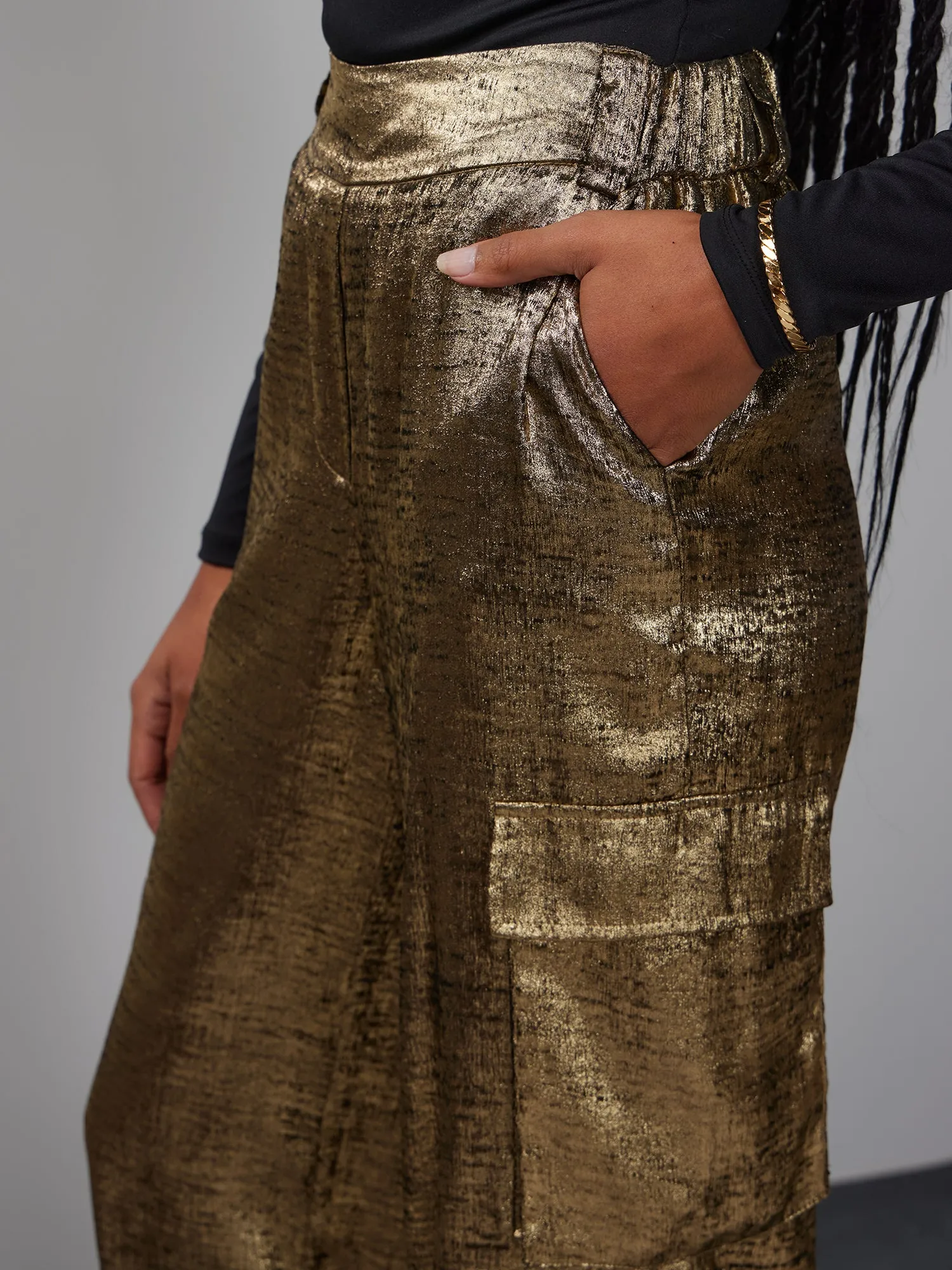 Metallic Cargo Pocket Suit Pant