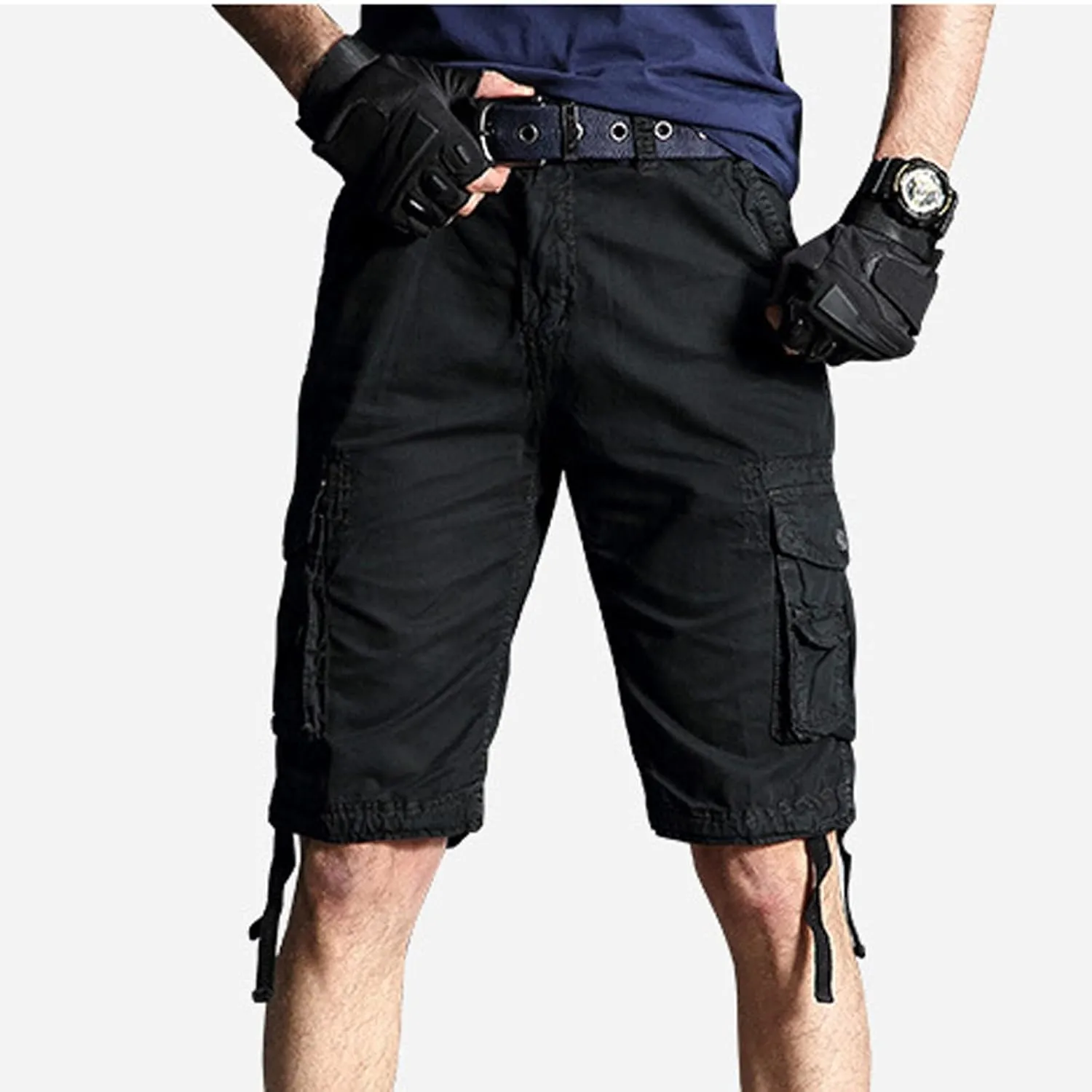 Muscularfit Big and Tall Shorts for Men 2023 Buckle Zipper Multi Pockets Cotton Cargo Shorts Trendy Fashion Tooling Shorts