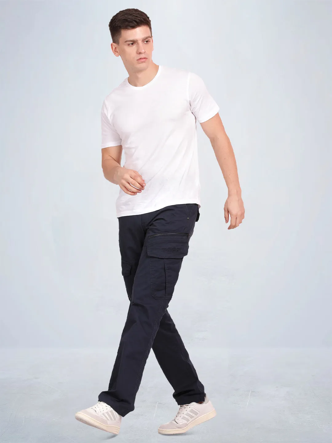 Navy Solid Cargo Pants
