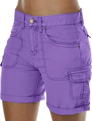 Outdoor Cargo Shorts Women Knee Length High Waisted Hiking Shorts with Pockets Casual Summer Trendy Denim Outfits