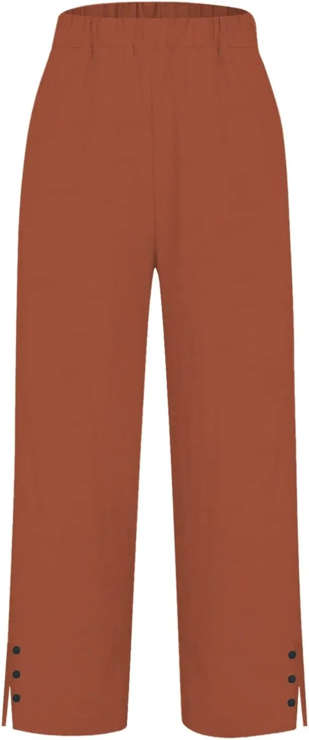 Plus Size Linen Pants for Women High Waisted Drawstring Cropped Capri Pants Casual Summer Work Pants Trousers 2025