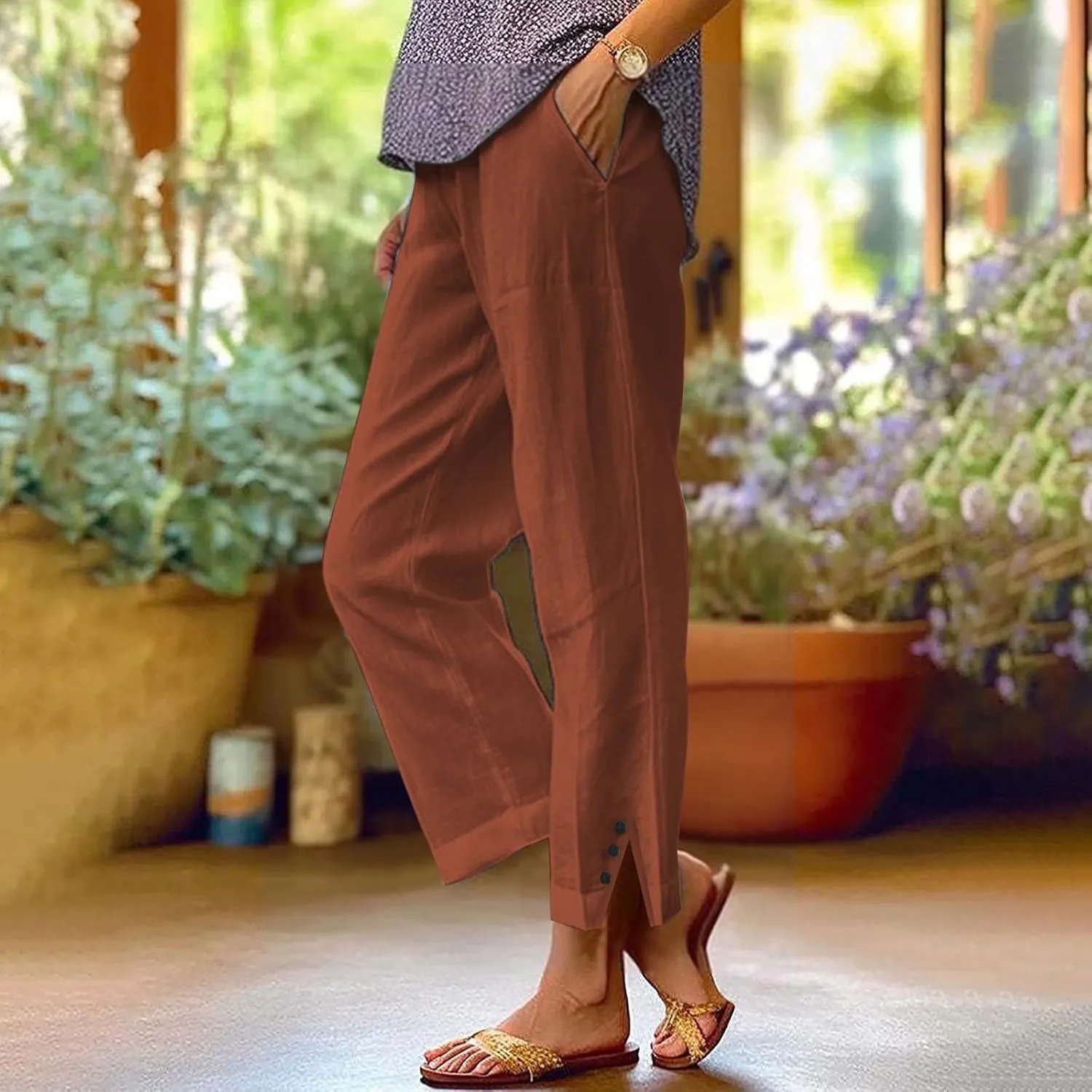 Plus Size Linen Pants for Women High Waisted Drawstring Cropped Capri Pants Casual Summer Work Pants Trousers 2025