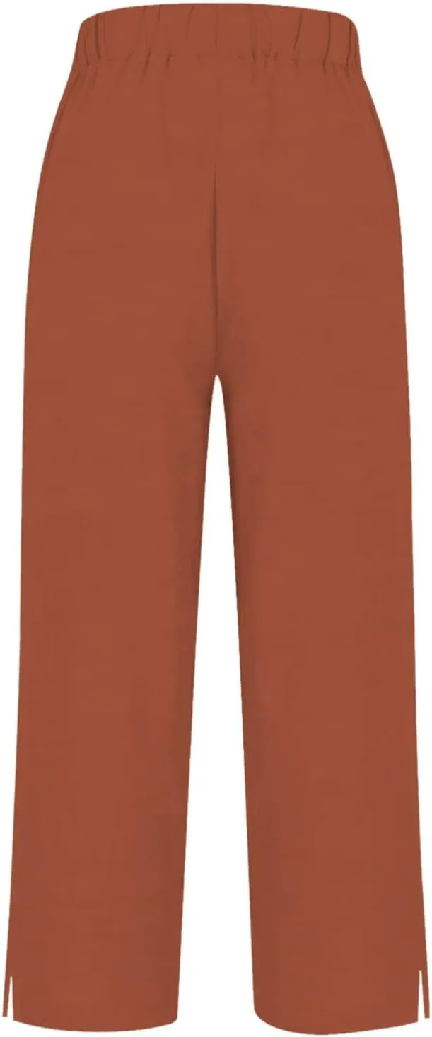 Plus Size Linen Pants for Women High Waisted Drawstring Cropped Capri Pants Casual Summer Work Pants Trousers 2025