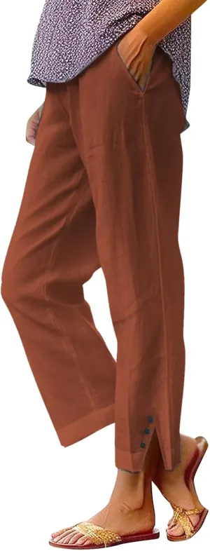 Plus Size Linen Pants for Women High Waisted Drawstring Cropped Capri Pants Casual Summer Work Pants Trousers 2025