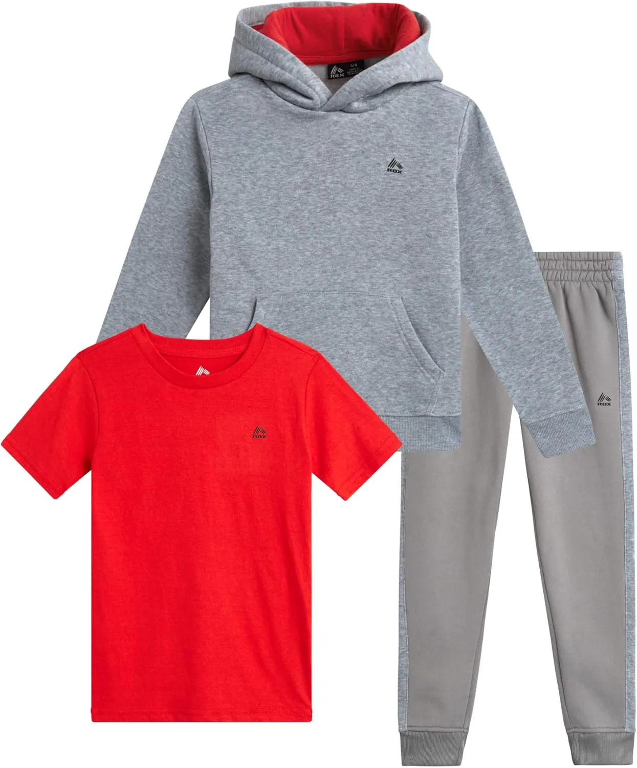 RBX Baby Boys' Fleece Joggers Set - 3 Piece T-Shirt, Hoodie Sweatshirt, and Jogger Sweatpants Playwear Set (Sizes: 12M-7)