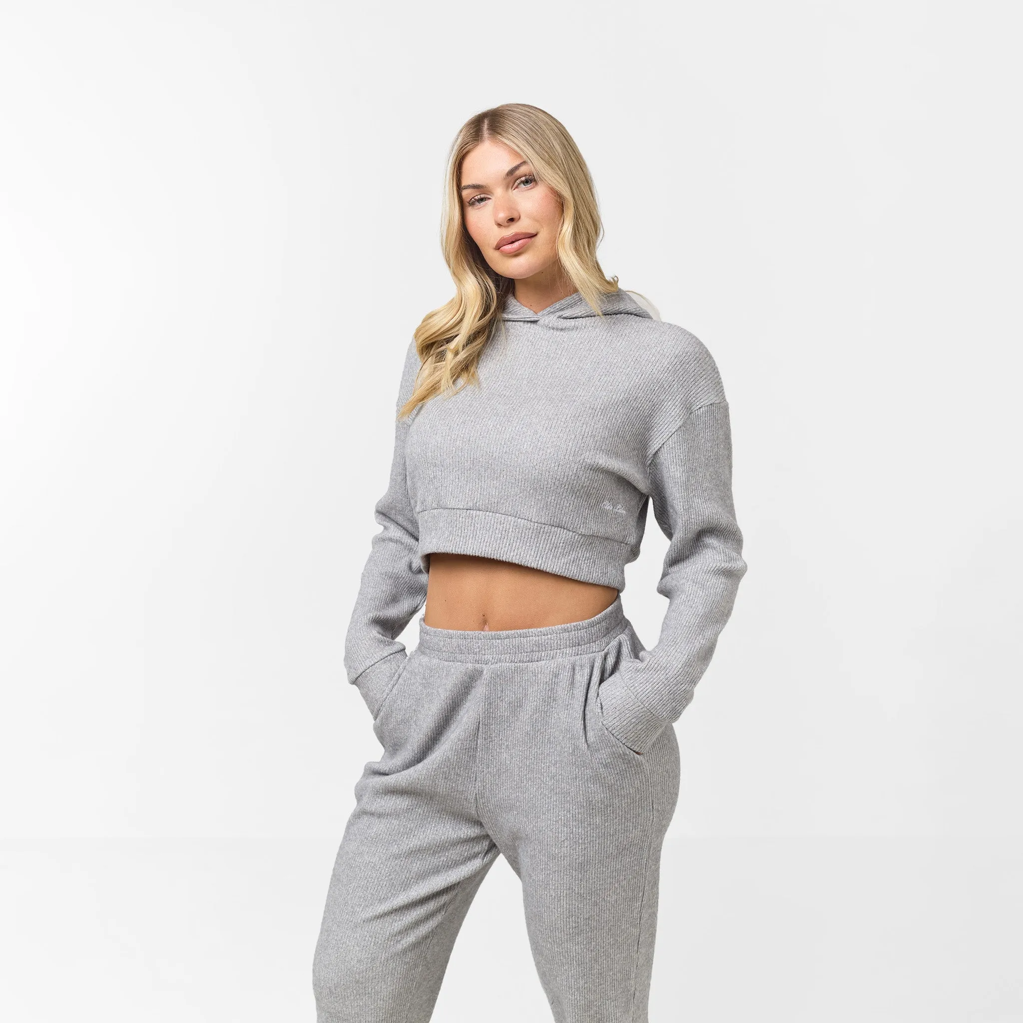 Ribbed Knitted Tracksuit | Grey Marl