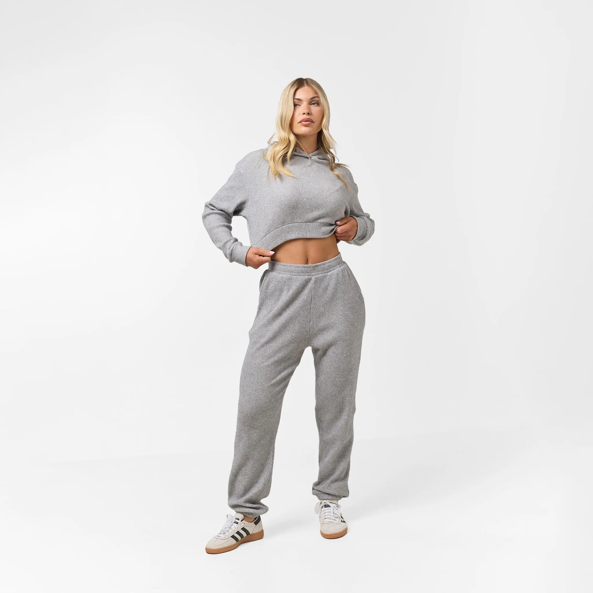 Ribbed Knitted Tracksuit | Grey Marl