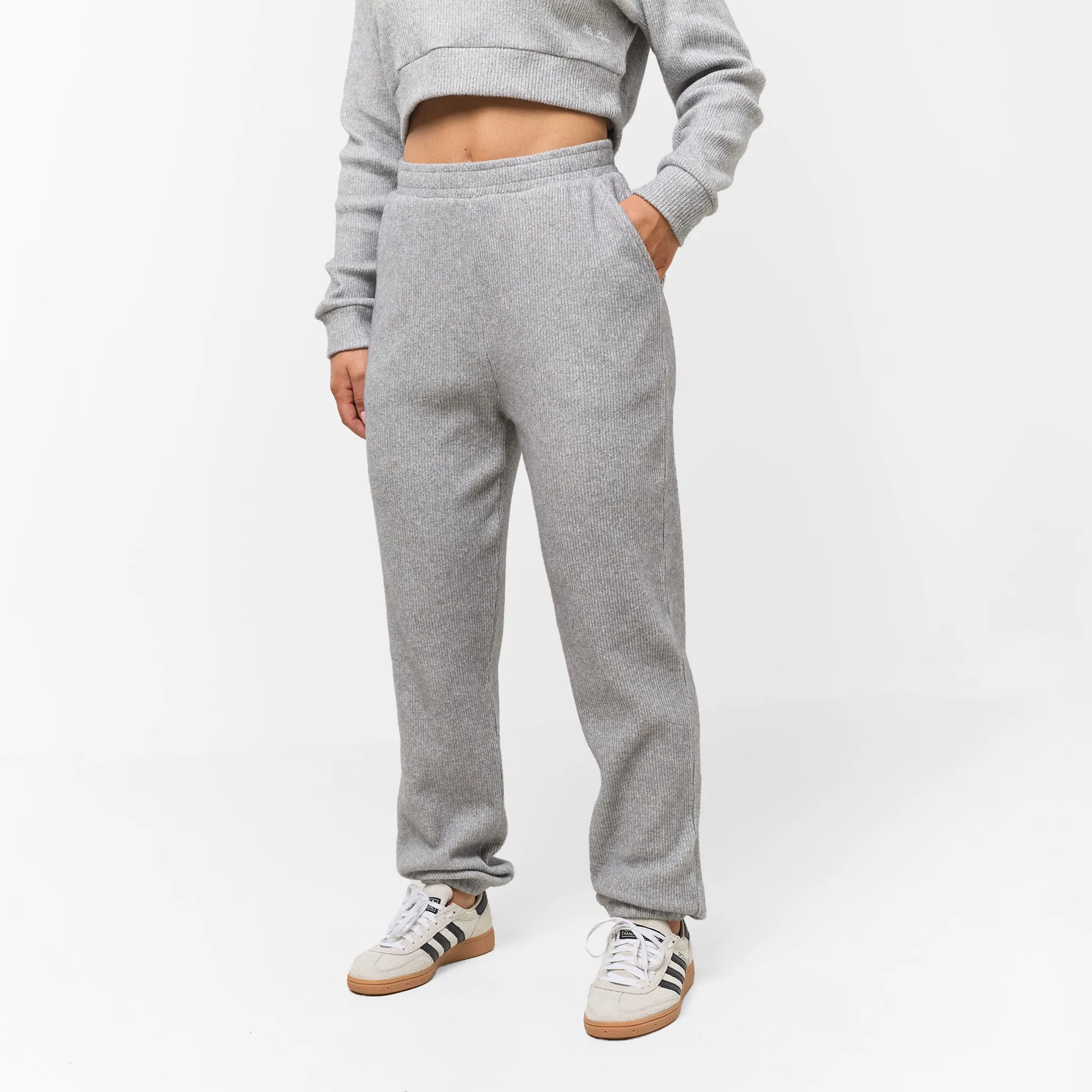 Ribbed Knitted Tracksuit | Grey Marl