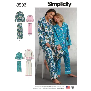 Simplicity Pattern 8803 Girls  and Misses Set of Lounge Pants and Shirt