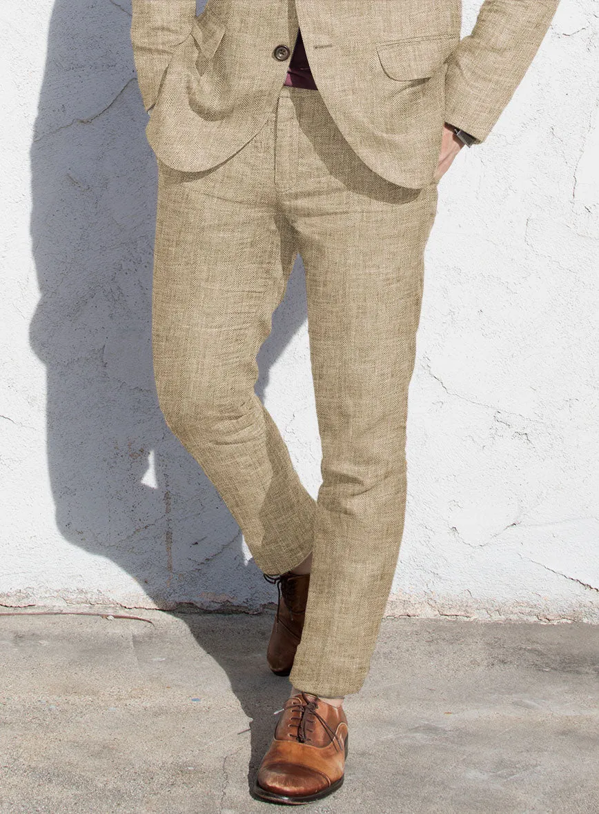 Solbiati Herringbone Beige Linen Pants