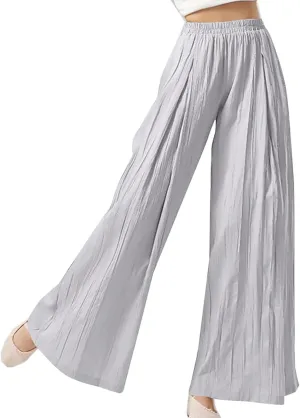 Sweatpants Women Pleated Wide Leg Pants with Pockets Casual Elastic Waist Cotton Linen Straight Leg Pants