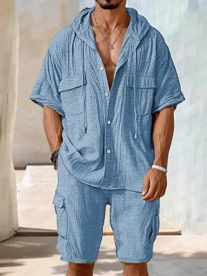 Utility Pockets Cargo Shirt Shorts Set