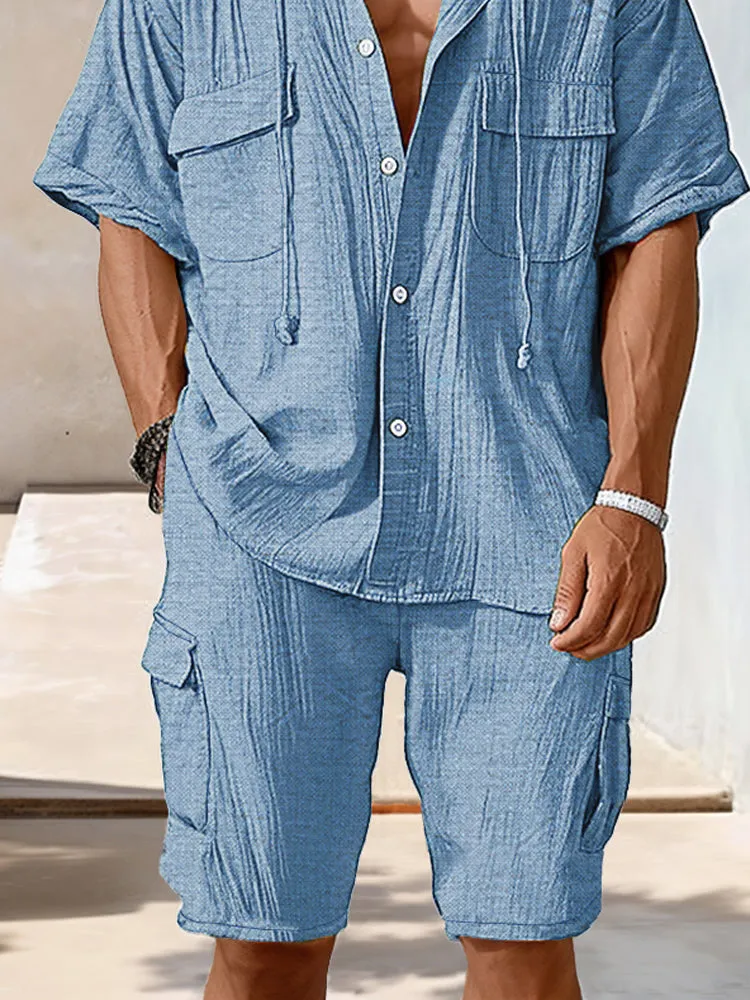 Utility Pockets Cargo Shirt Shorts Set