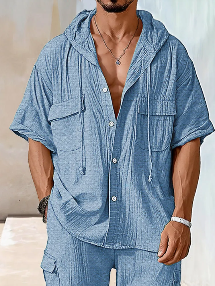 Utility Pockets Cargo Shirt Shorts Set