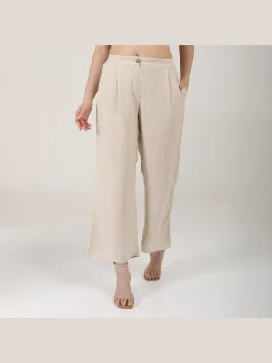 Women Linen Solid Pleated Front Trousers