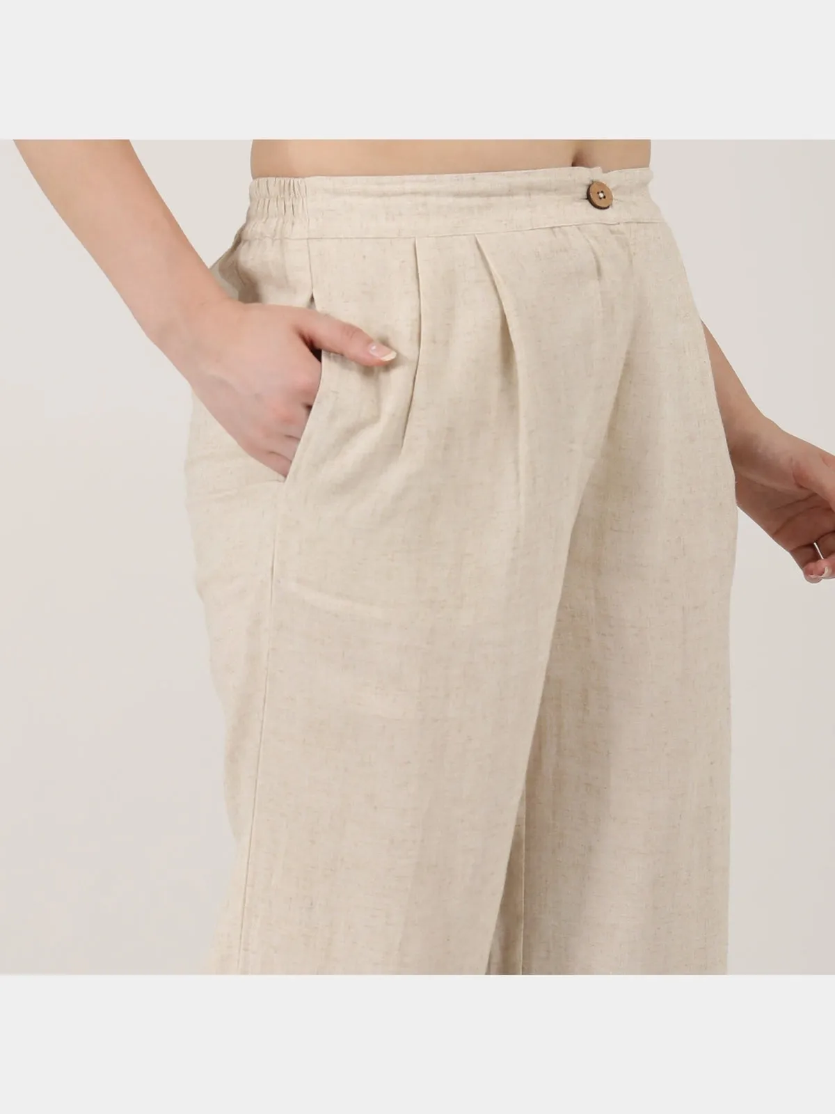 Women Linen Solid Pleated Front Trousers