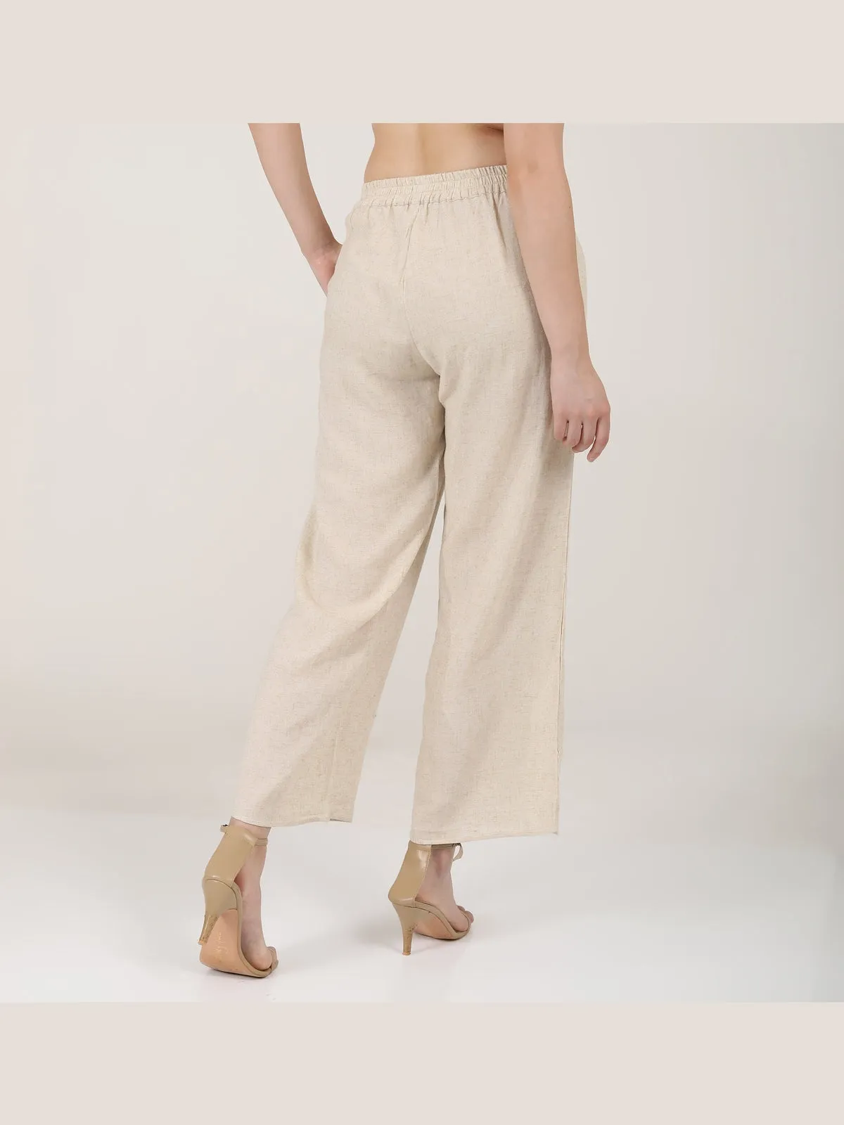 Women Linen Solid Pleated Front Trousers