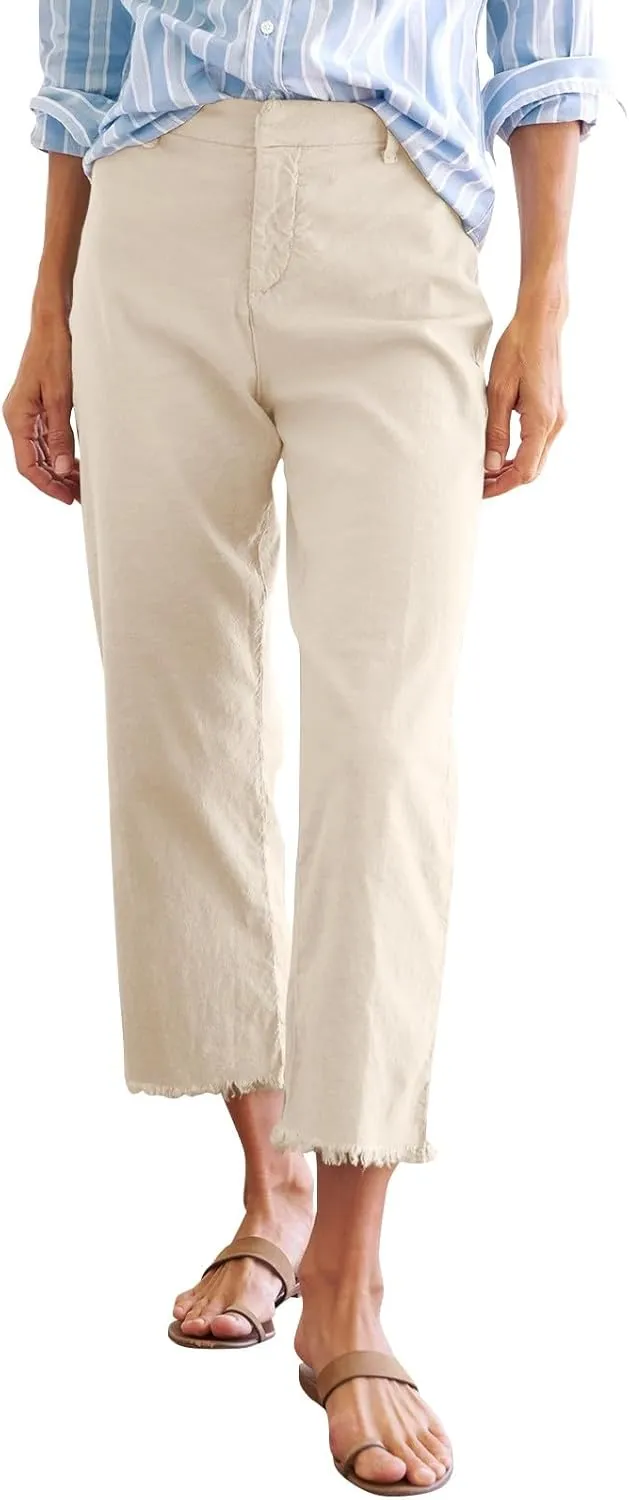 Women's Pants Petite Button Loose Summer Womens Capris Cargo Linen Cotton Capri Pants for Women Stretch Short
